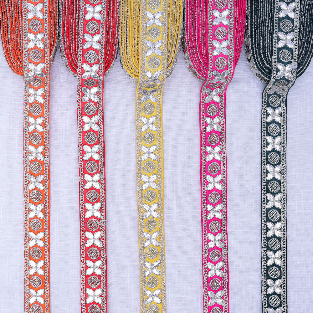 3 Cm Velvet Indian Saree Lace Border Embroidered Trim , Art Quilt Fabric Trim, Floral Thread Embroider Decorative Fabric Ribbon Trim Tape